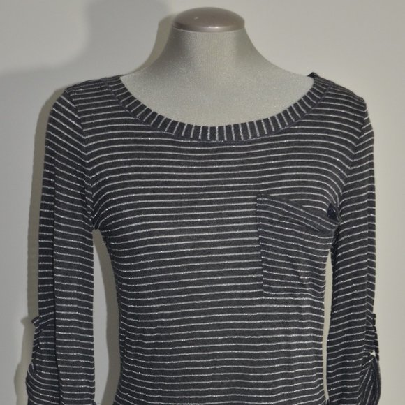 Splendid Grey & Silver Striped Top with Pocket - Picture 3 of 8
